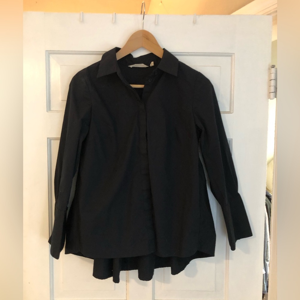 Women's Black Button-Down Shirt with Pleated back